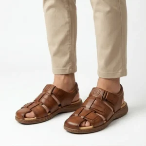 Men’s Brown Leather Comfort Sandals – Stylish Casual Summer Footwear with 90 Days Guarantee