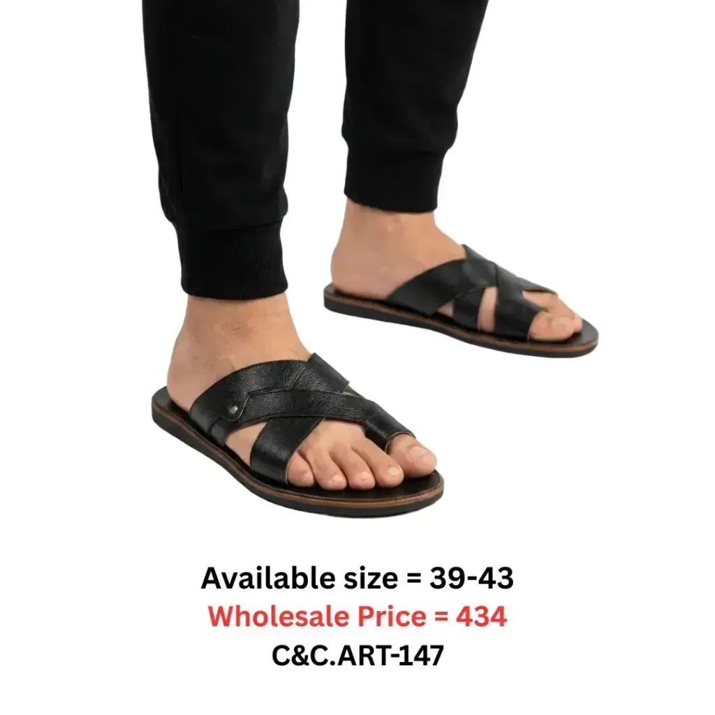 black leather slip-on sandal for men Bangladesh comfortable casual footwear art147