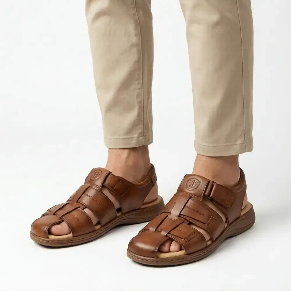 brown leather closed toe sandal for men Bangladesh comfortable casual footwear