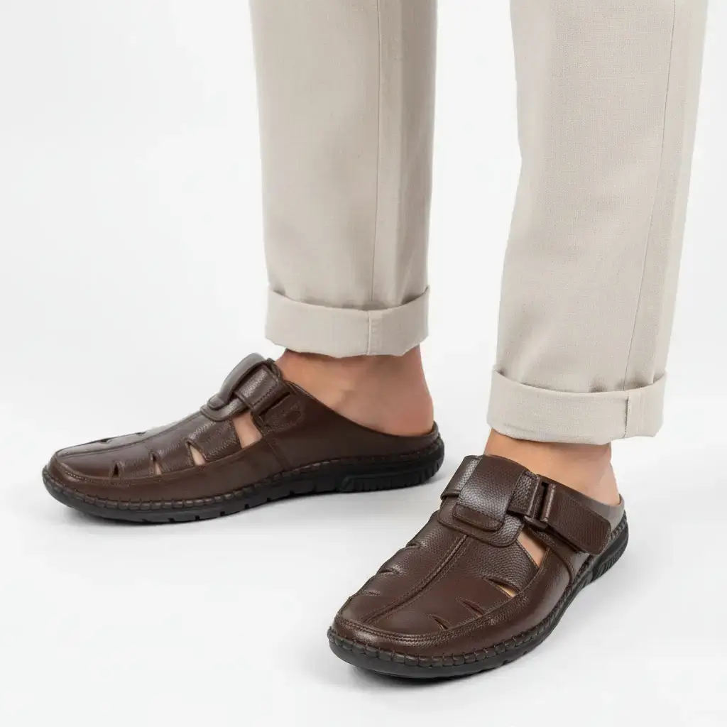 brown leather slip-on sandal shoe for men Bangladesh comfortable casual footwear
