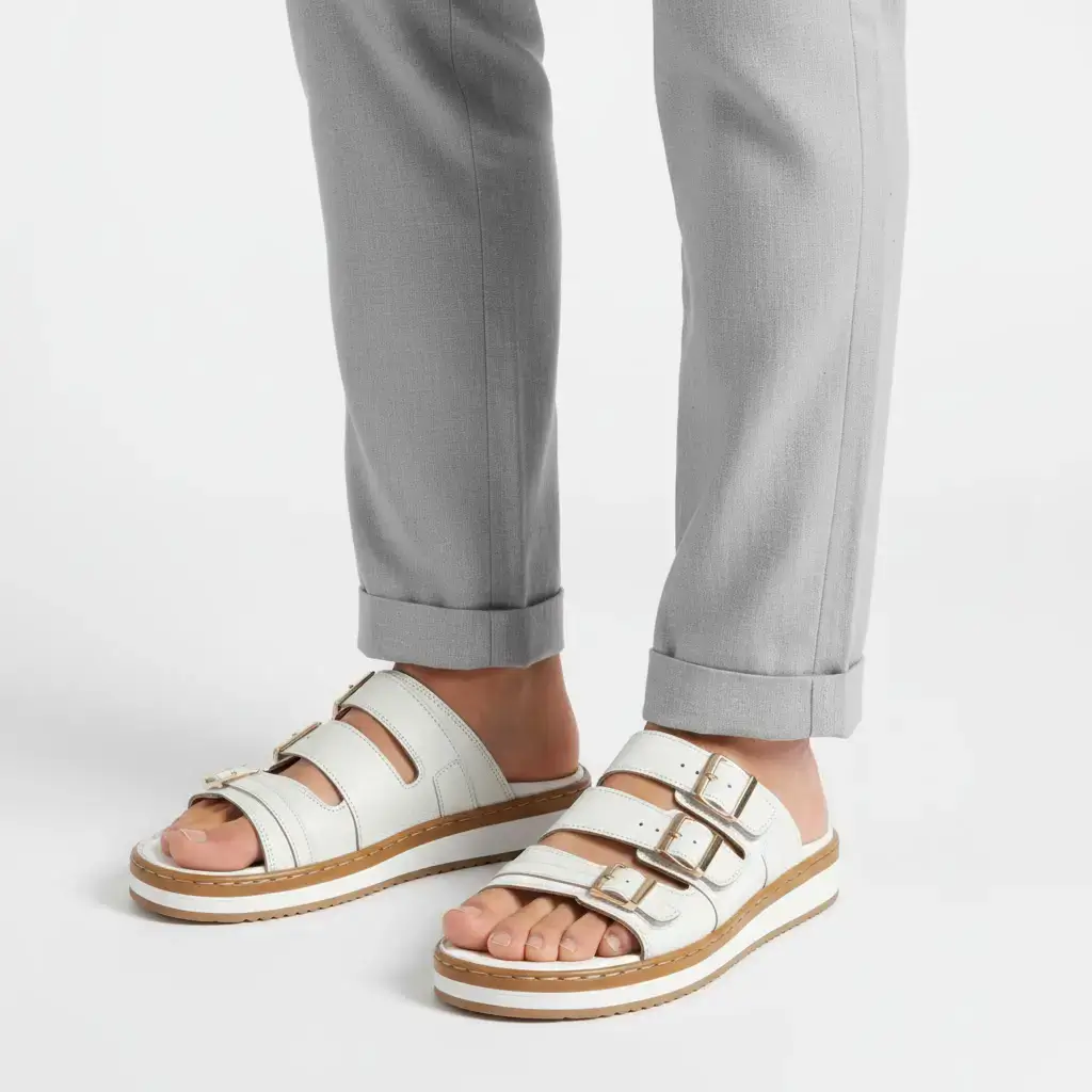 white leather sandal for men Bangladesh buckle comfortable casual footwear